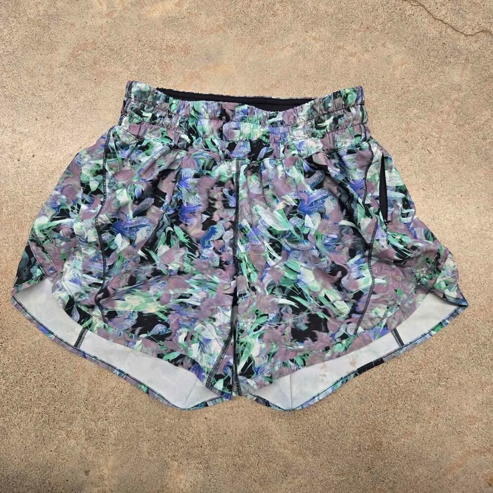 Lululemon Track That High-Rise Lined Short 3" - Fluoro Floral Multi - Size 4